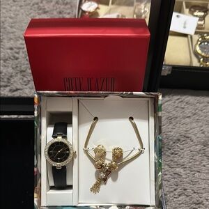 Black and Gold Women's Watch and Jewelry Set